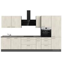 Kuchynská linka 360CM biely betón/ bridlicová šedá - biela/farba ušľachtilej ocele, Modern, kov/kompozitné drevo (360cm) - Nobilia