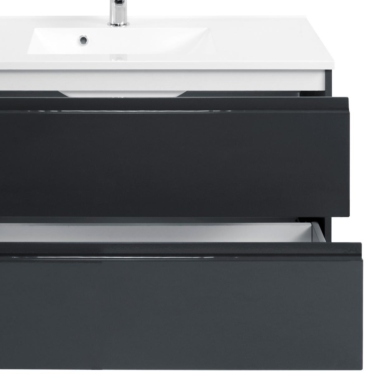 Waschbecken Mit Unterschrank Cardiff B: 100cm Graphit Dekor - Graphitfarben/Weiß, Design, Holzwerkstoff/Stein (100cm) - Held