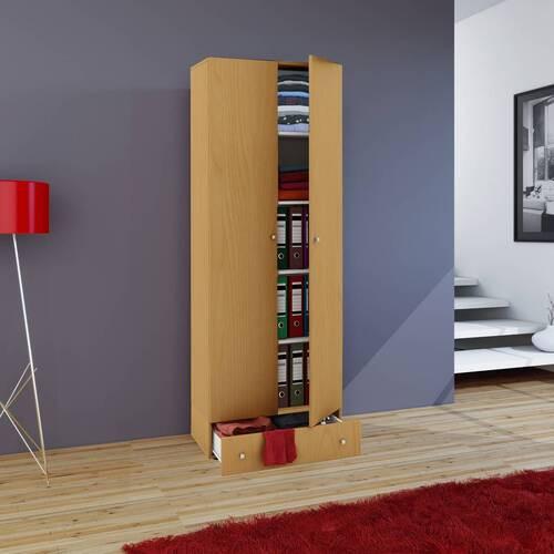 Víceúčelová skříň VANDOL barvy buku - černá/barvy stříbra, Moderní, kompozitní dřevo/plast (70/198/39cm) - MID.YOU