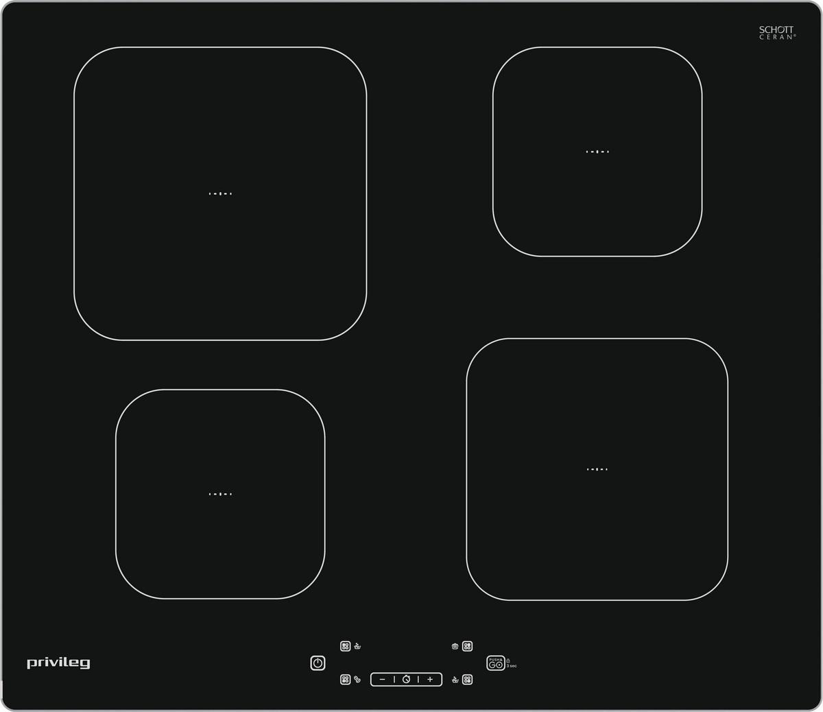 Induktionskochfeld Autark B: 56 cm mit Kindersicherung - Schwarz, Basics, Glas/Metall (56/48cm) - Privileg