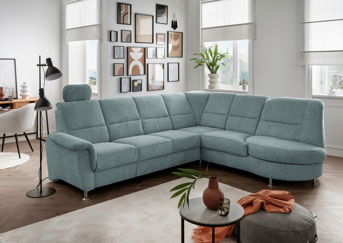 Ecksofa mit Relaxfunktion Parole Blau Chenille - Chromfarben/Blau, MODERN, Textil (275/236cm) - Livetastic