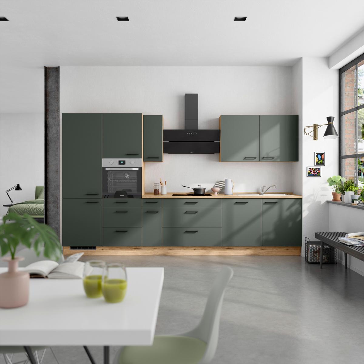 Küchenleerblock Easytouch High-Line, H12 Links - Dunkelgrün/Eichefarben, MODERN, Holzwerkstoff (360cm) - Nobilia