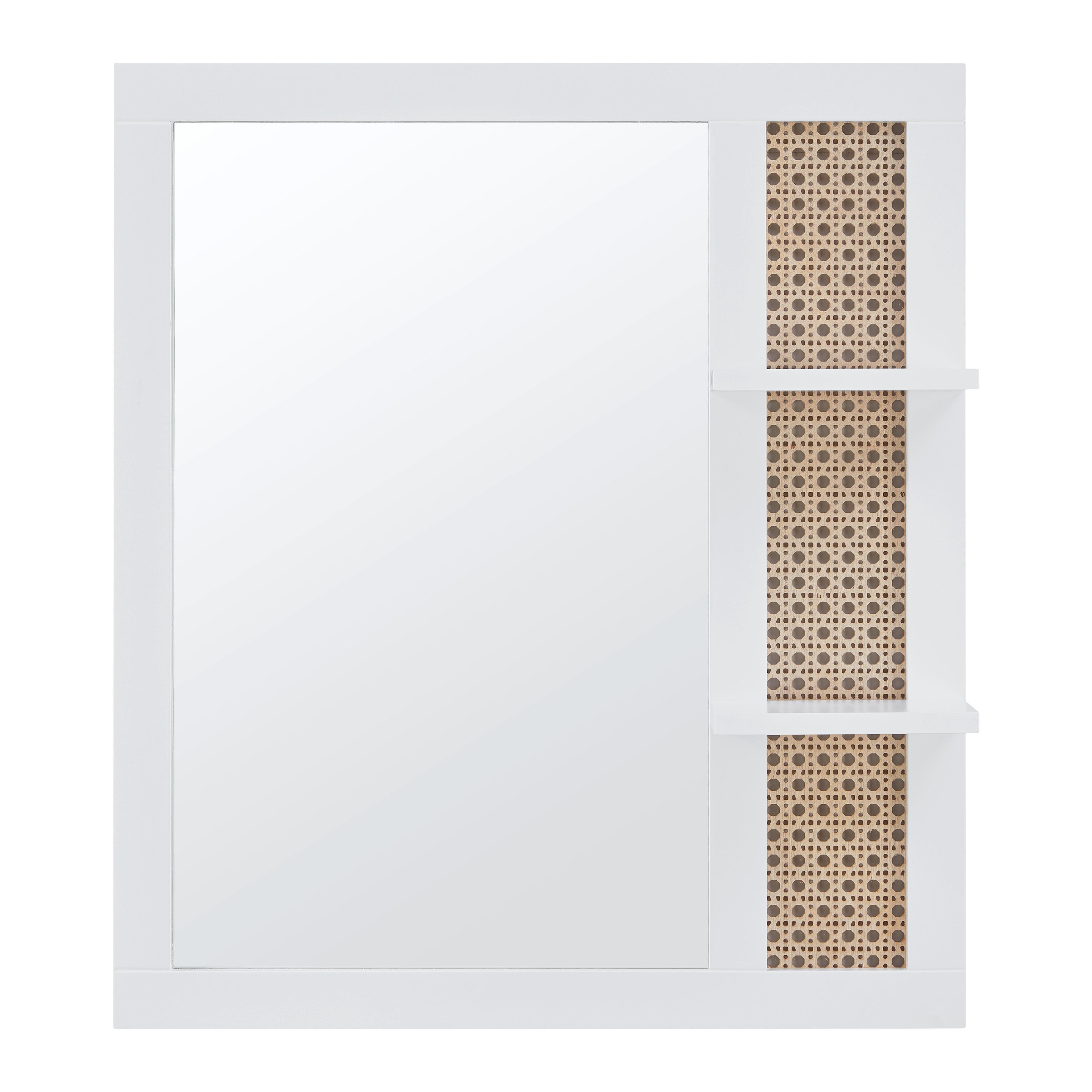 Koupelnové zrcadlo LISA bílé - bílá/přírodní barvy, Moderní, kompozitní dřevo/sklo (61/70/13cm) - Bessagi Home