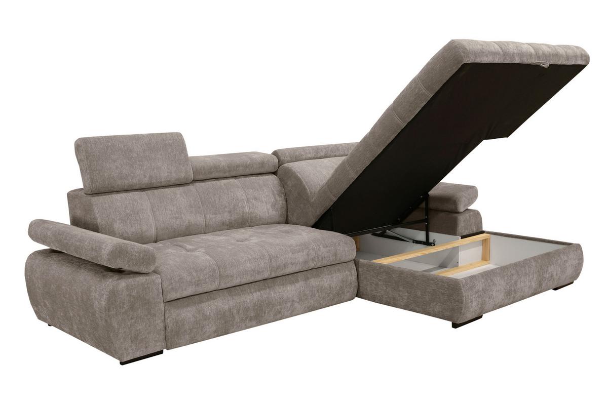 Rohová sedačka VEGAS, pravá, šedohnědá žinylka - černá/šedohnědá, Design, dřevo/textil (294/173cm)