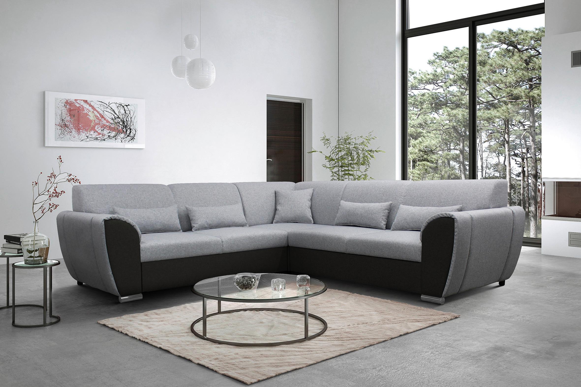Ecksofa Delux Schwarz/hellgrau Schlaffunktion Ottomane Links - Silberfarben/Hellgrau, Design, Textil (266/266cm) - Livetastic