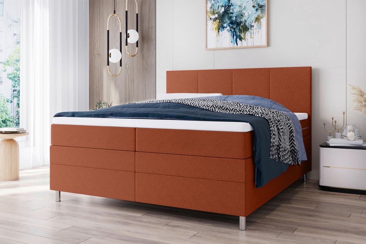 Boxspringbett Messina - Chromfarben/Rostfarben, KONVENTIONELL, Textil (140/200cm)