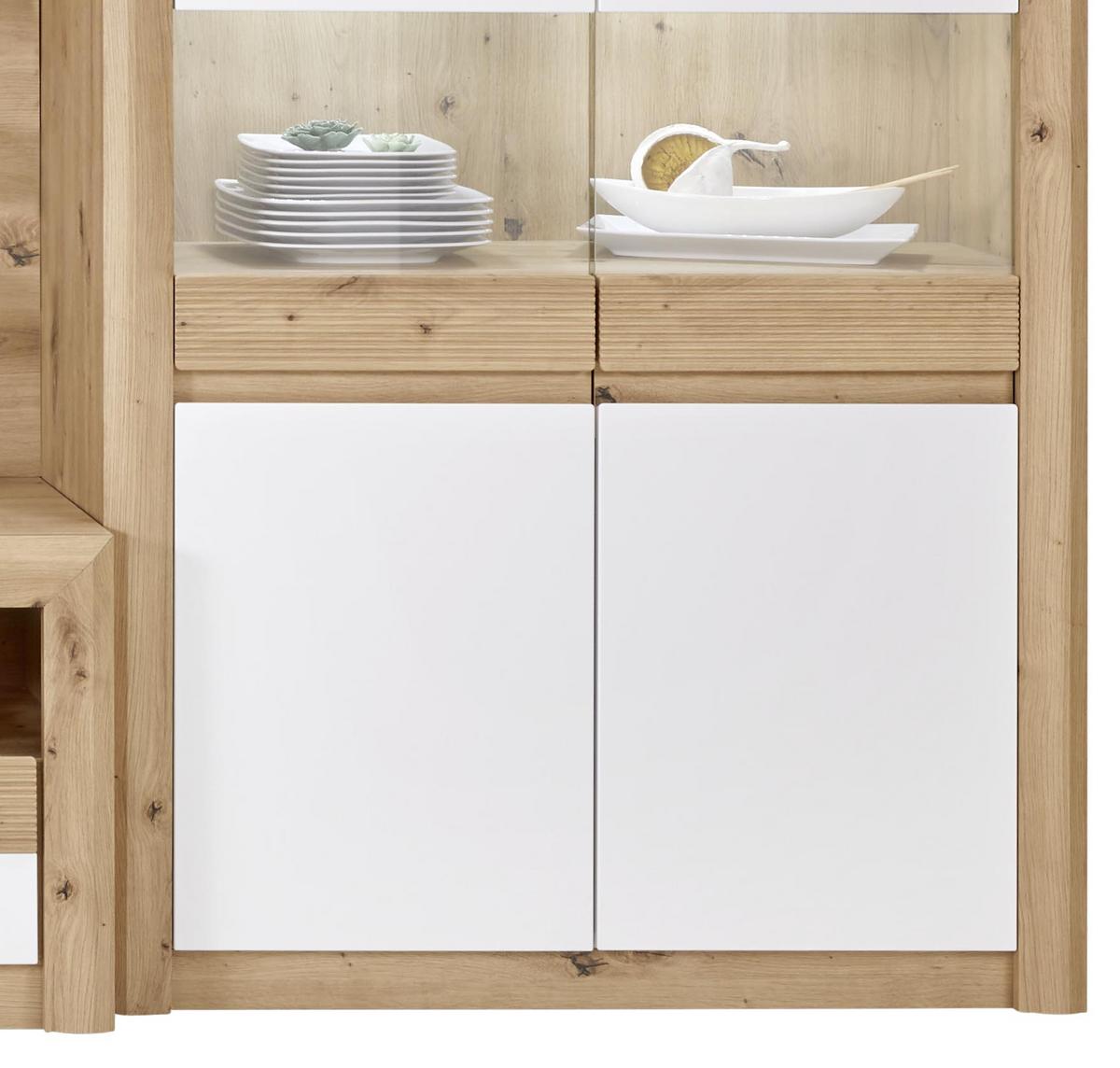 Wohnkombination 5 -teilig. Mit Led Kashmir New 5 Eiche Dekor/weiß - Eichefarben/Weiß, MODERN, Holzwerkstoff (285/192/49cm) - James Wood