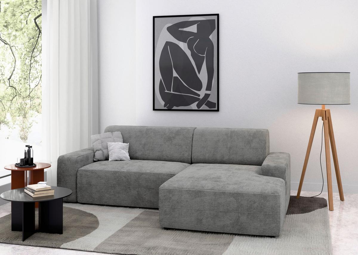 Ecksofa Wien, Grau S: 246x162 cm - Schwarz/Grau, MODERN, Textil (246/162cm) - Trendmanufaktur