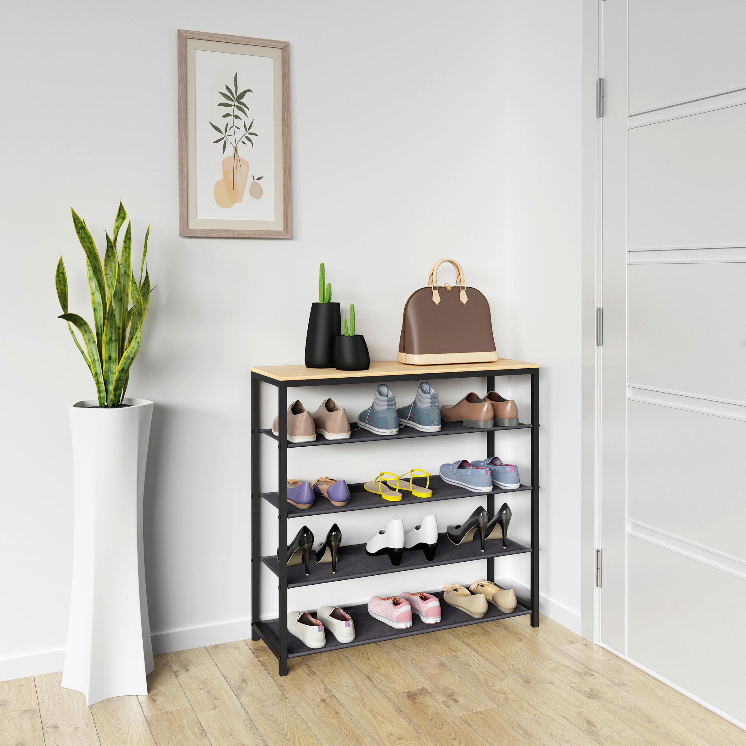 Schuhregal Taliro Schwarz Honig Dekor - Honigeiche/Schwarz, Design, Holzwerkstoff/Metall (90/87/30cm) - MID.YOU