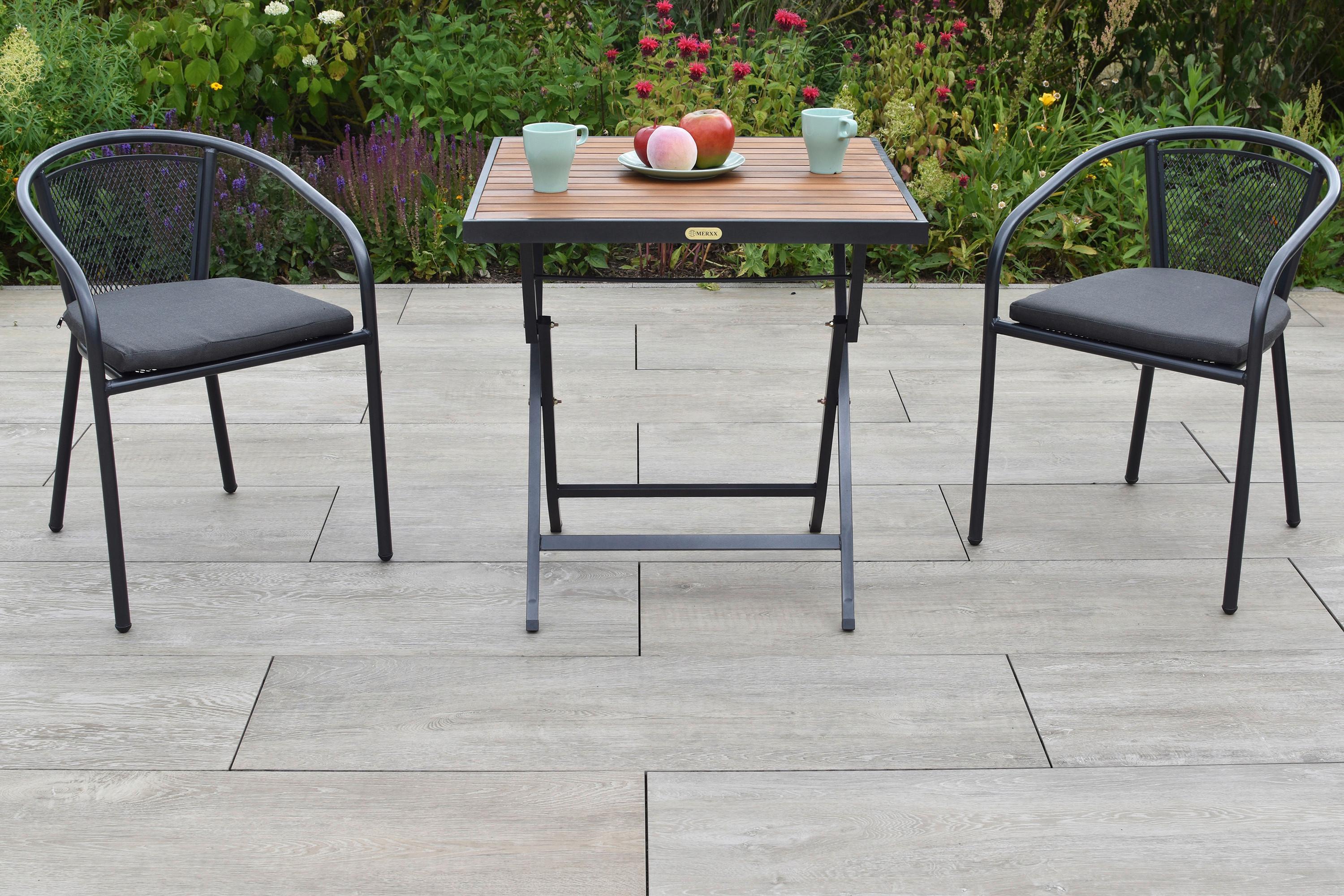 Balkonmöbel Set Delos 5 -Teilig. aus Holz, Metall - Graphitfarben/Grau, KONVENTIONELL, Holz/Textil - Gardenson