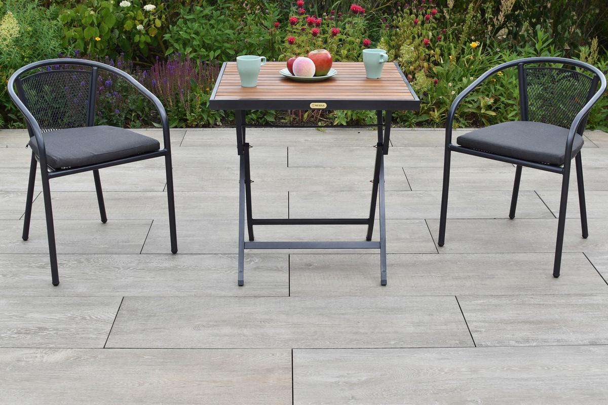 Balkonmöbel Set Delos 5 -Teilig. aus Holz, Metall - Graphitfarben/Grau, KONVENTIONELL, Holz/Textil - Gardenson