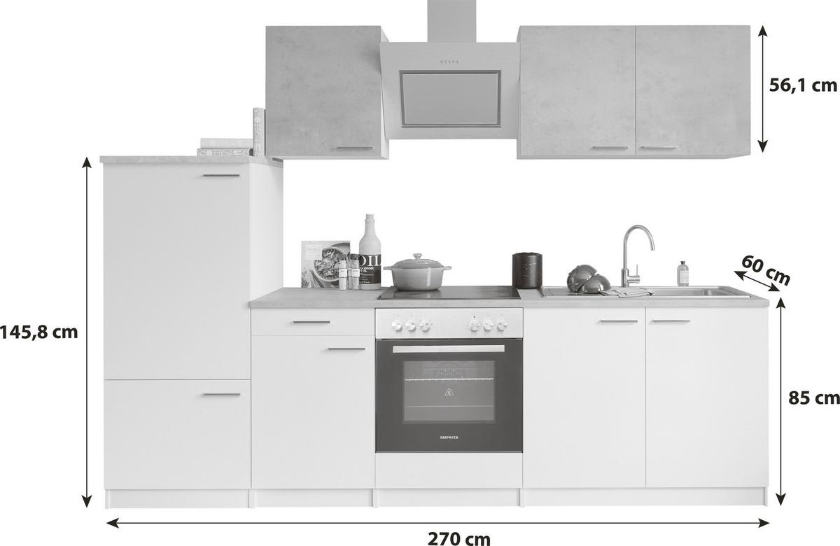 Küchenblock Malia Küchenblock 270 cm - Graphitfarben/Weiß, Basics, Holzwerkstoff (270cm) - Respekta