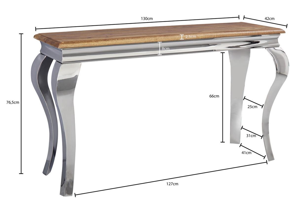 Konsolentisch Massiv, B: 130 cm Beine Metall Sheeshamfarben - Silberfarben/Sheeshamfarben, MODERN, Holz/Metall (130/42/76,5cm) - MID.YOU