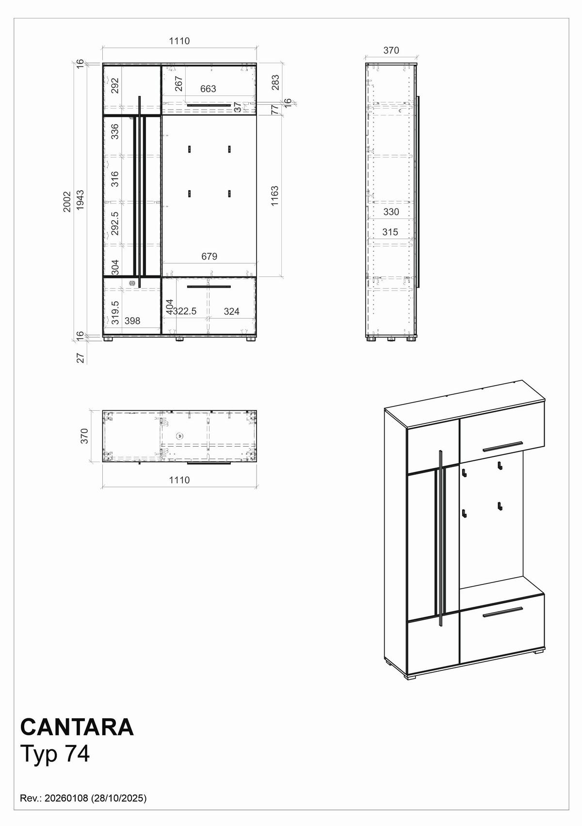 GARDEROBE Cantara Eichefarben B: 111cm - Eichefarben, MODERN, Holzwerkstoff (111/201/39cm) - MID.YOU