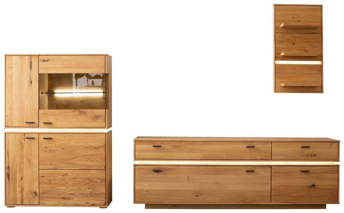 Wohnkombination Massiv 3-tlg. Como Wildeiche - Wildeiche, Natur, Glas/Holz (286/181/51cm) - MID.YOU