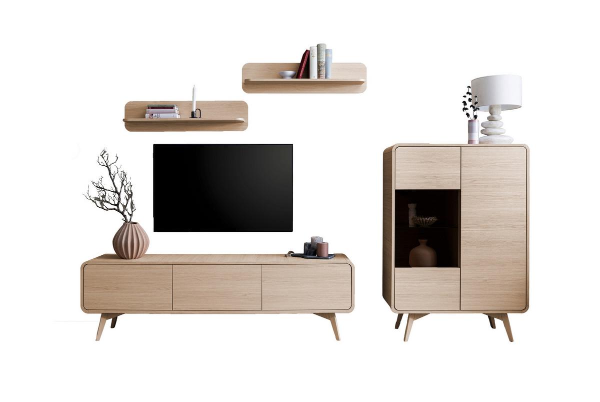 Torsby Wohnwand Eichefarben B: 290 cm - Eichefarben, Design, Glas/Holzwerkstoff (290/170/39cm) - Livetastic