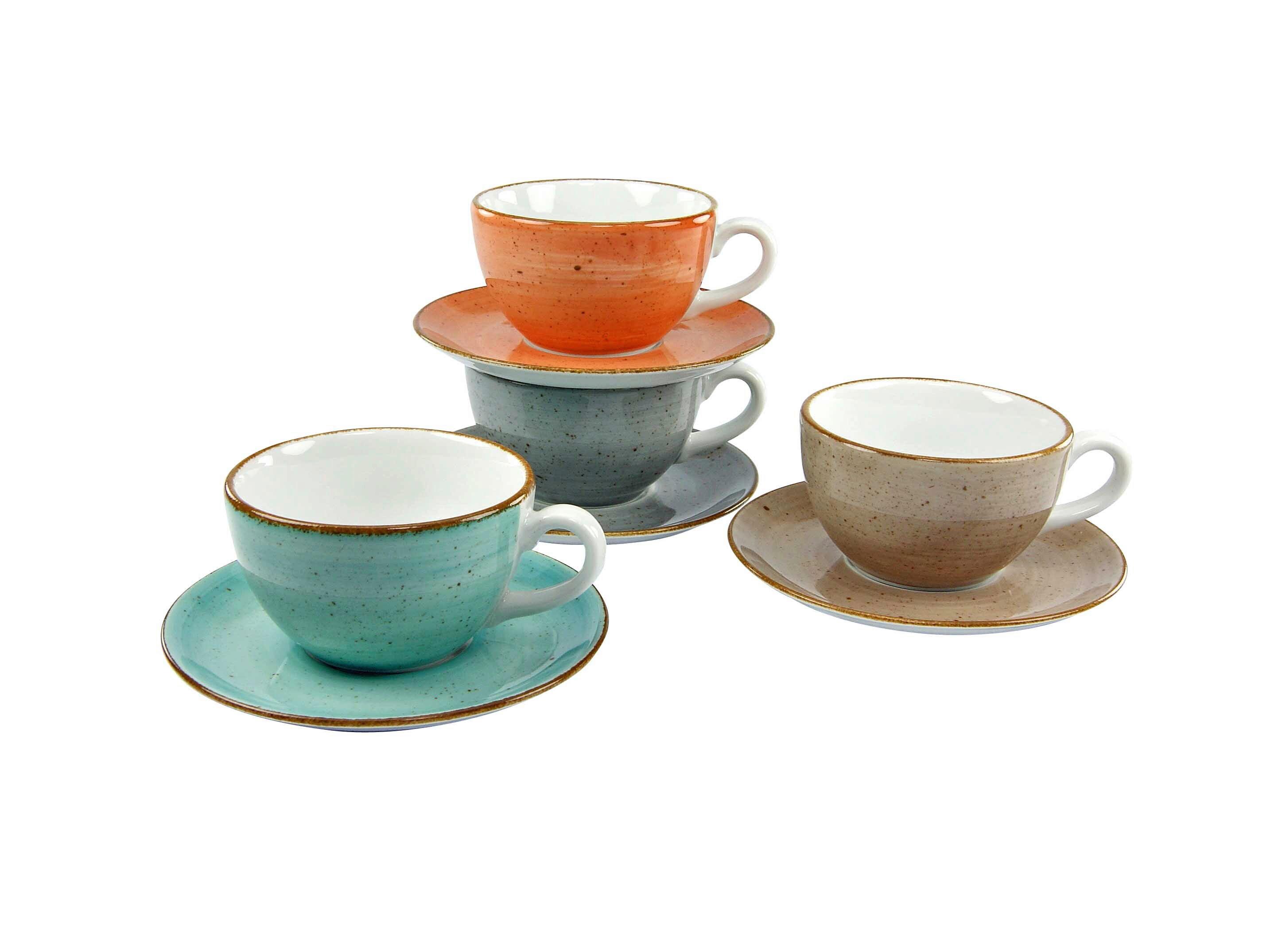 Kaffeeservice Keramik 280 ml 4 Stk. Multicolor handbemalt - Multicolor, Basics, Keramik - Creatable