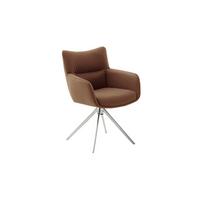 Armlehnstuhl Limone 2 Leder Rostbraun 360° Drehbar - Edelstahlfarben/Rostfarben, KONVENTIONELL, Leder/Metall (61/88/63cm)