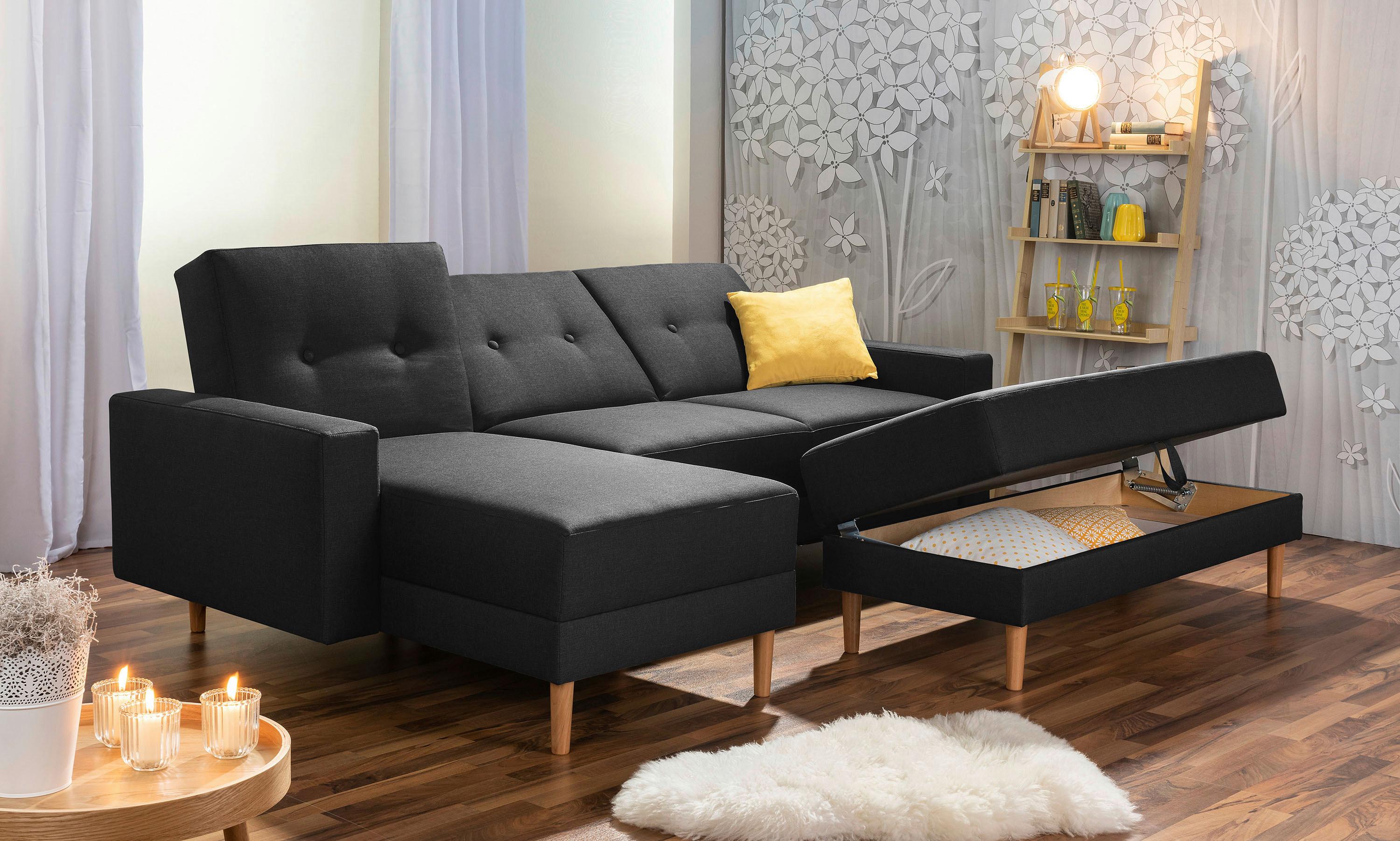 Eckschlafsofa Just Cool - Erlefarben/Schwarz, Design, Textil (230/93/152cm) - Max Winzer