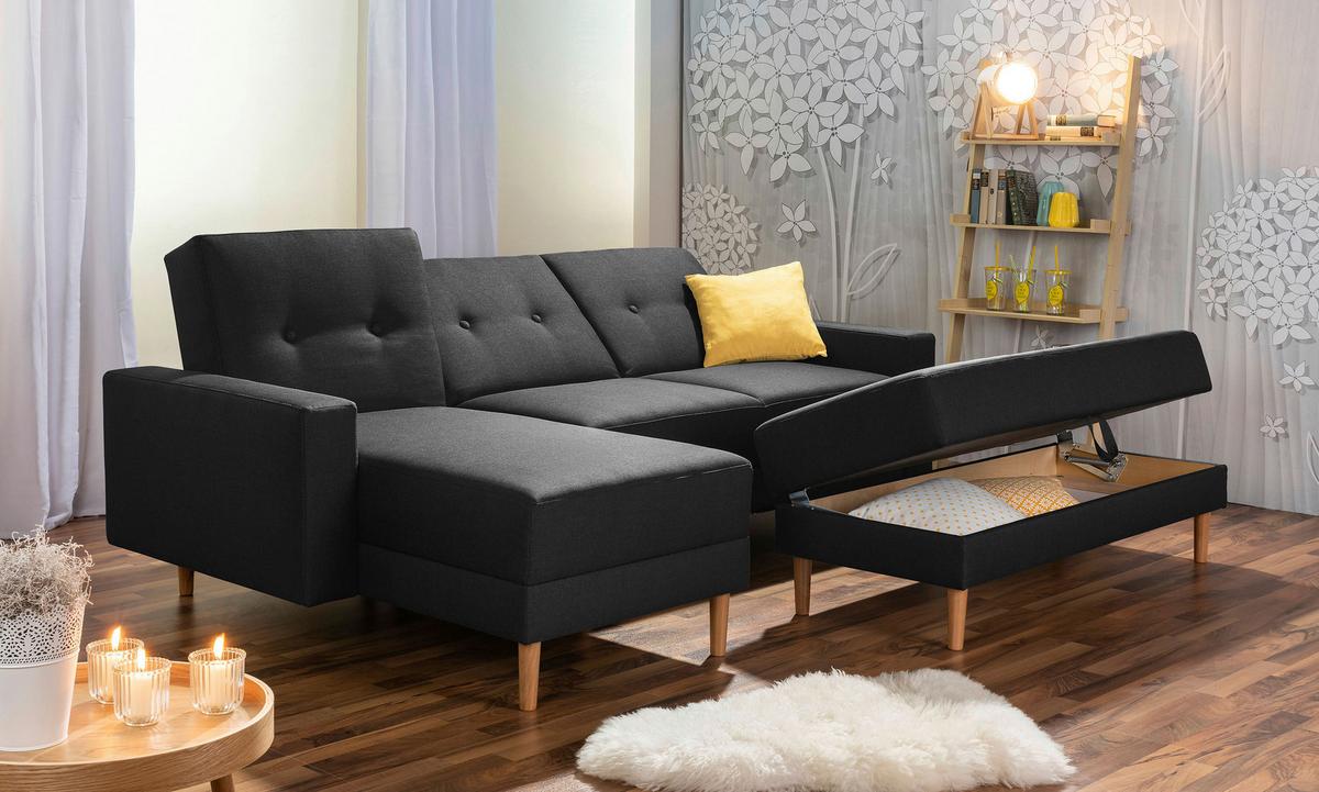 Eckschlafsofa Just Cool - Erlefarben/Schwarz, Design, Textil (230/93/152cm) - Max Winzer