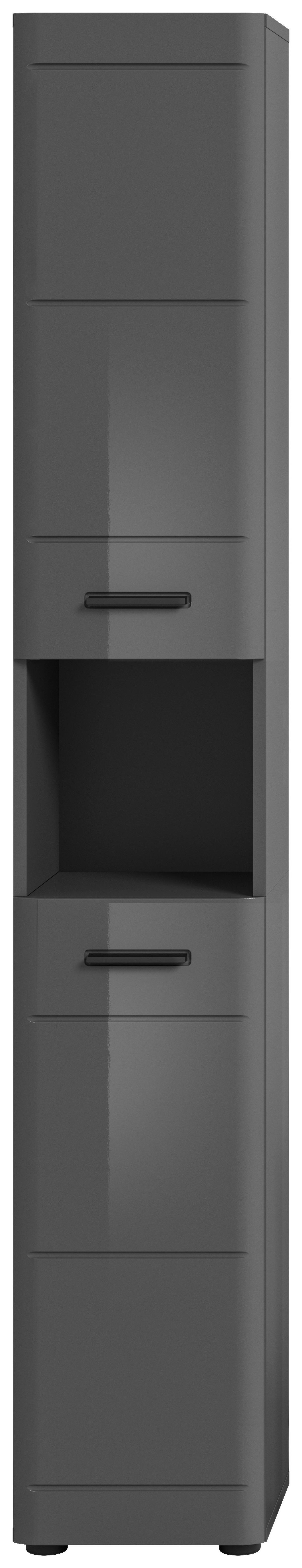 Hochschrank Soft 2-Türig Bxh: 30x180 Cm - Grau Hochglanz/Schwarz, MODERN, Holzwerkstoff (30/180/30cm) - MID.YOU