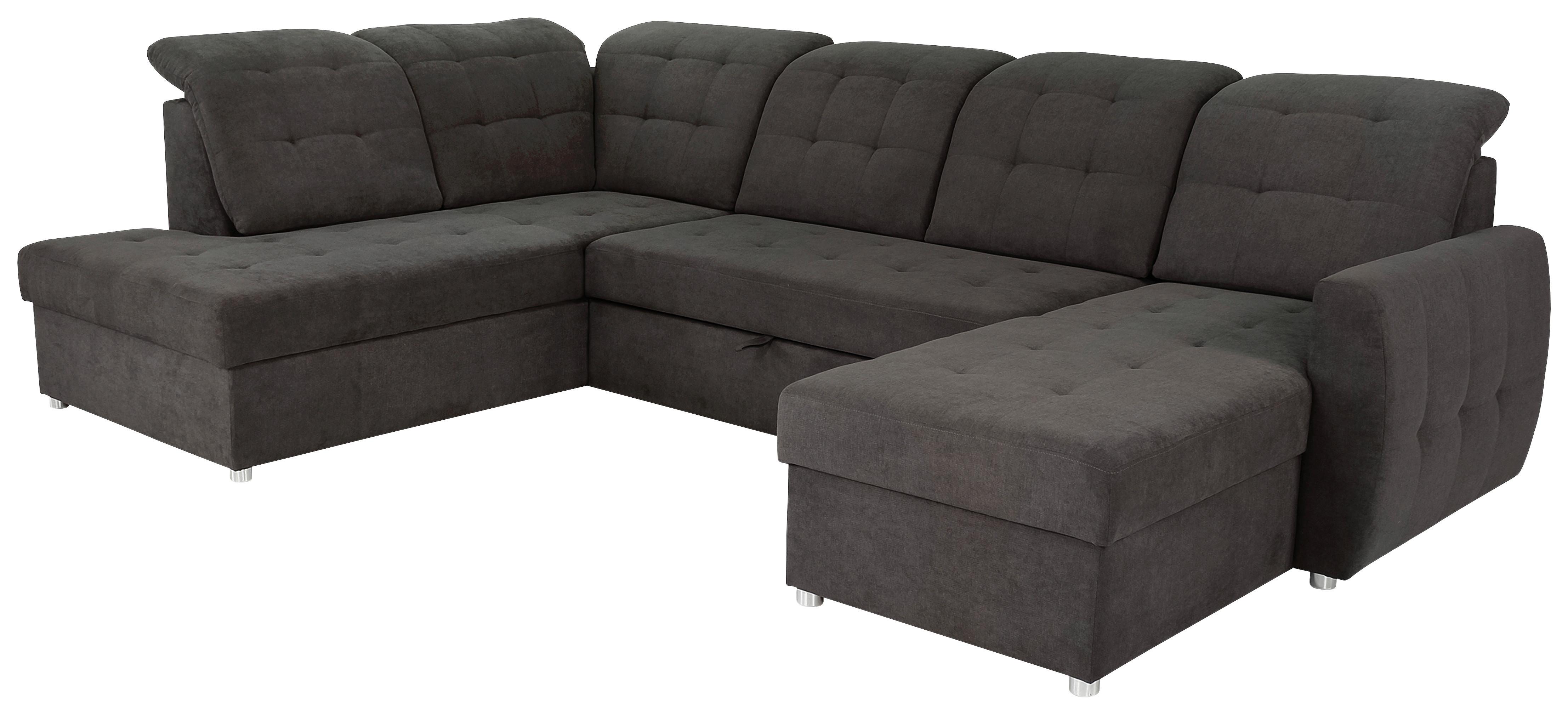 Rohová sedačka ATLAS U, ľavá, tmavosivá, úl.priestor, lôžko - chrómová/tmavosivá, Modern, kov/drevo (207/306/174cm)