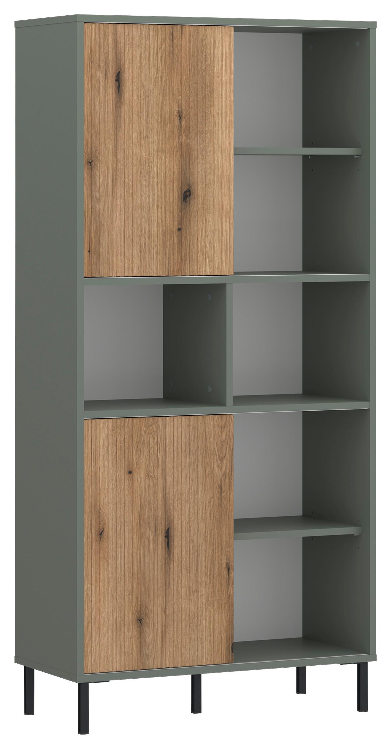 Regal Pozzi Graugrün/eichefarben B: 75 Cm - Eichefarben/Schwarz, Trend, Holzwerkstoff (75/162,8/40cm)