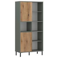 Regal Pozzi Graugrün/eichefarben B: 75 Cm - Eichefarben/Schwarz, Trend, Holzwerkstoff (75/162,8/40cm)