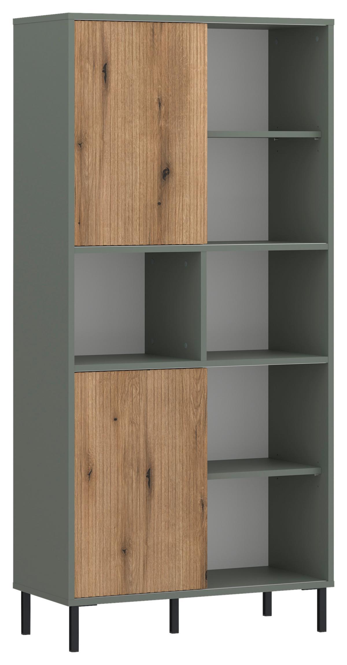 Regal Pozzi Graugrün/eichefarben B: 75 Cm - Eichefarben/Schwarz, Trend, Holzwerkstoff (75/162,8/40cm)