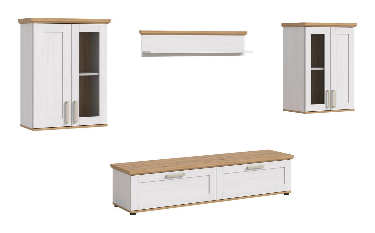 Wohnwand Verona Lärchefarben /Eiche Dekor B: 316cm - Lärchefarben/Schwarz, Design, Holzwerkstoff (316/161/40cm) - Livetastic