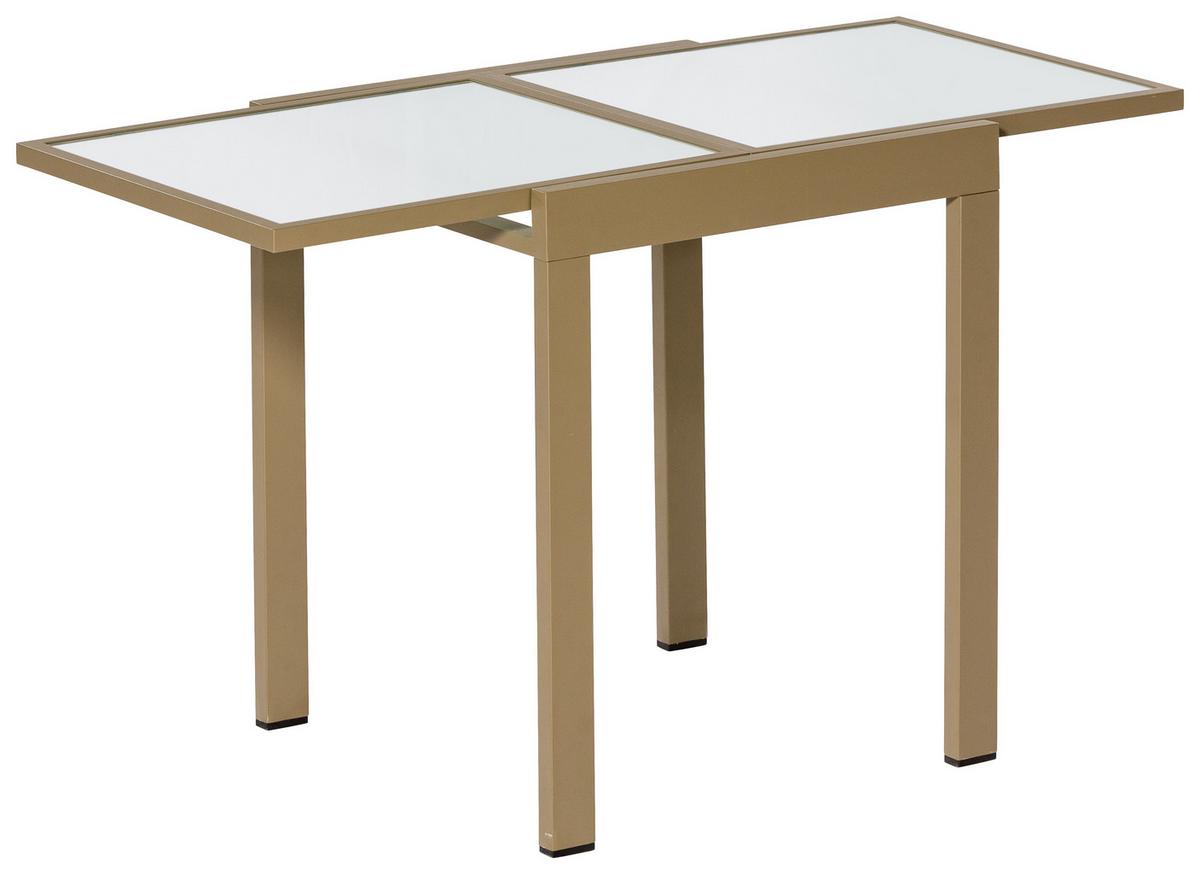 Gartentisch ausziehbar Metall/Glas L 65 cm - Beige, KONVENTIONELL, Glas/Metall (65/65/75cm) - Gardenson