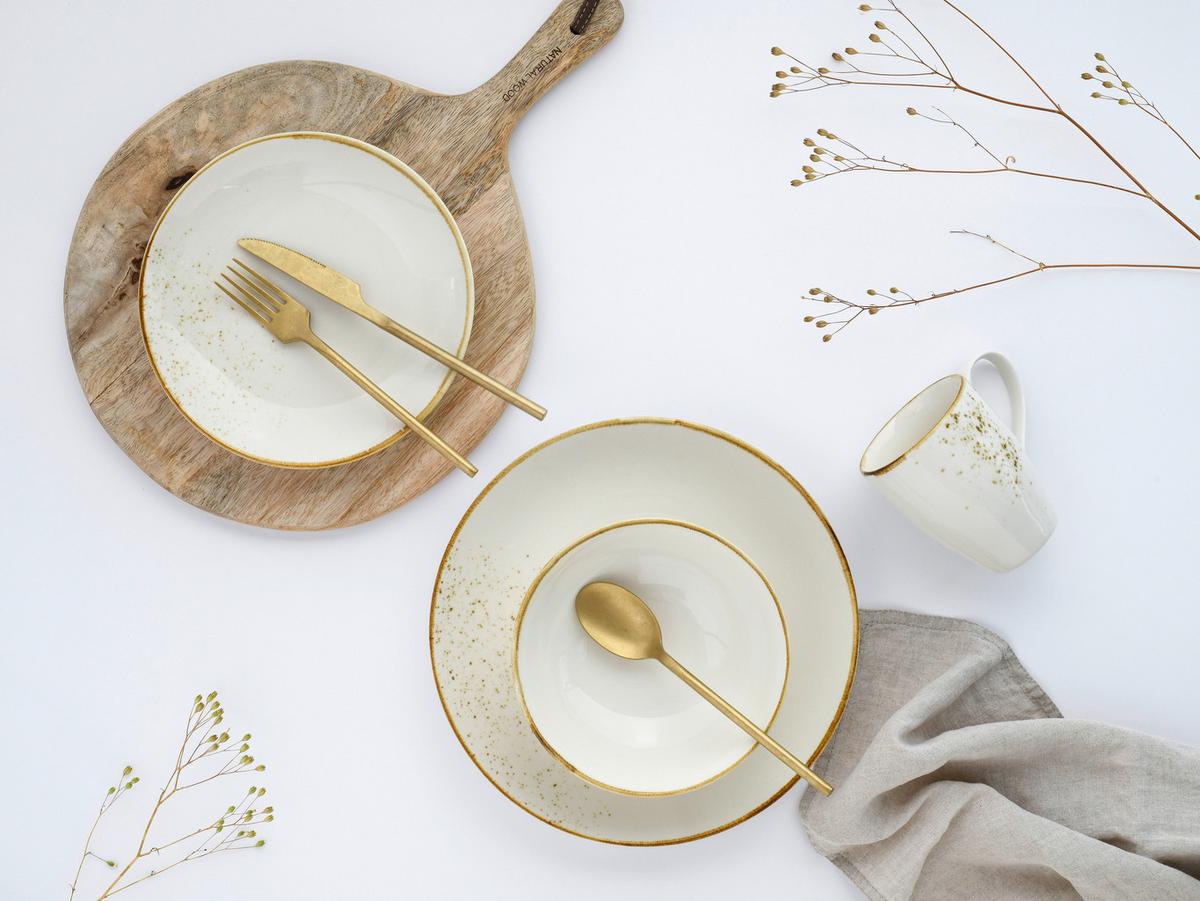 Kombinovaný servis 16-dielny biela/krémová - biela/krémová, Basics, keramika - Creatable