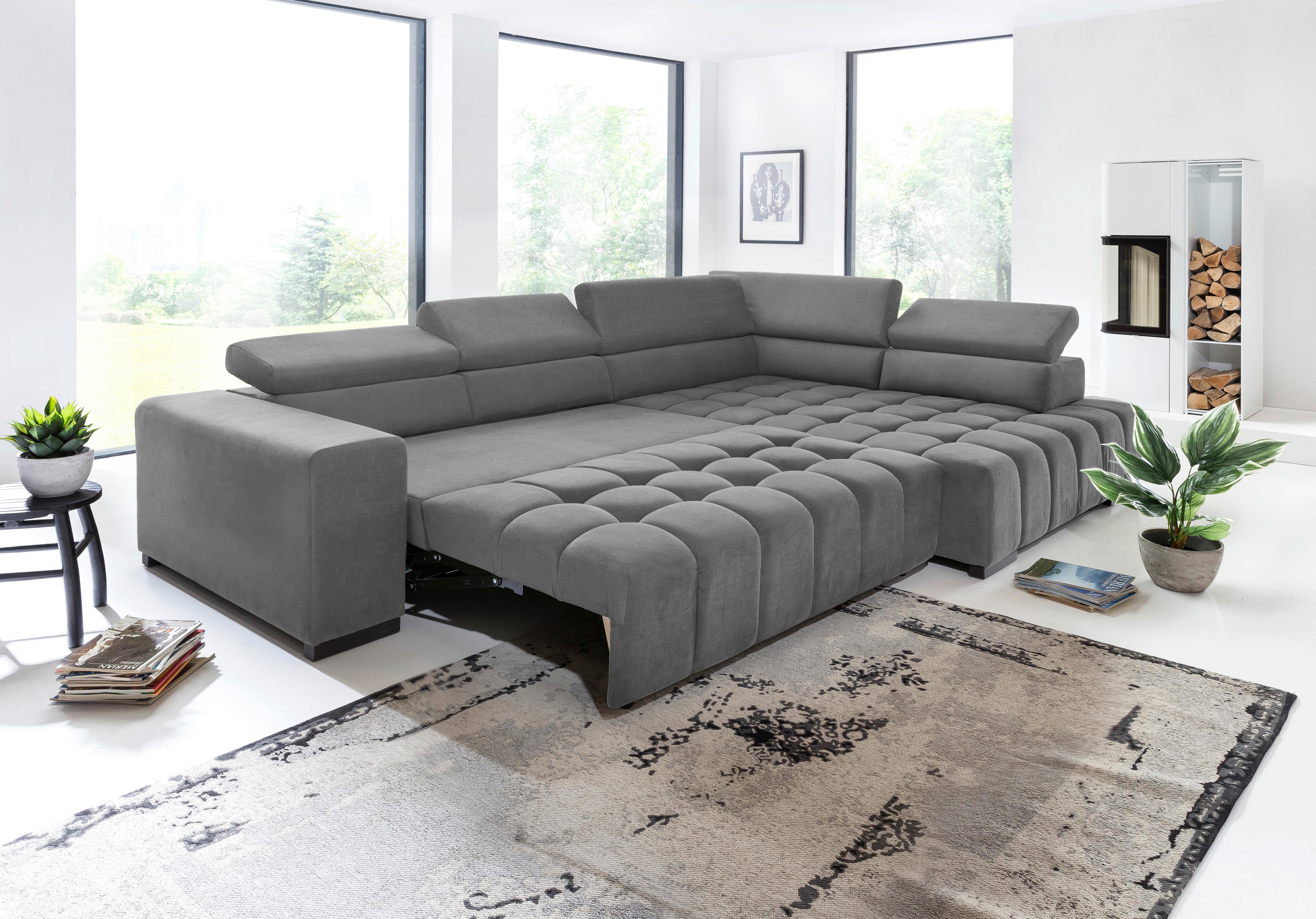 Eckschlafsofa Elias Neu Grau S: 307 cm - Schwarz/Grau, Design, Textil (307/201cm) - Livetastic