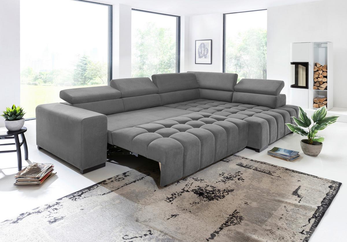 Eckschlafsofa Elias Neu Grau S: 307 cm - Schwarz/Grau, Design, Textil (307/201cm) - Livetastic