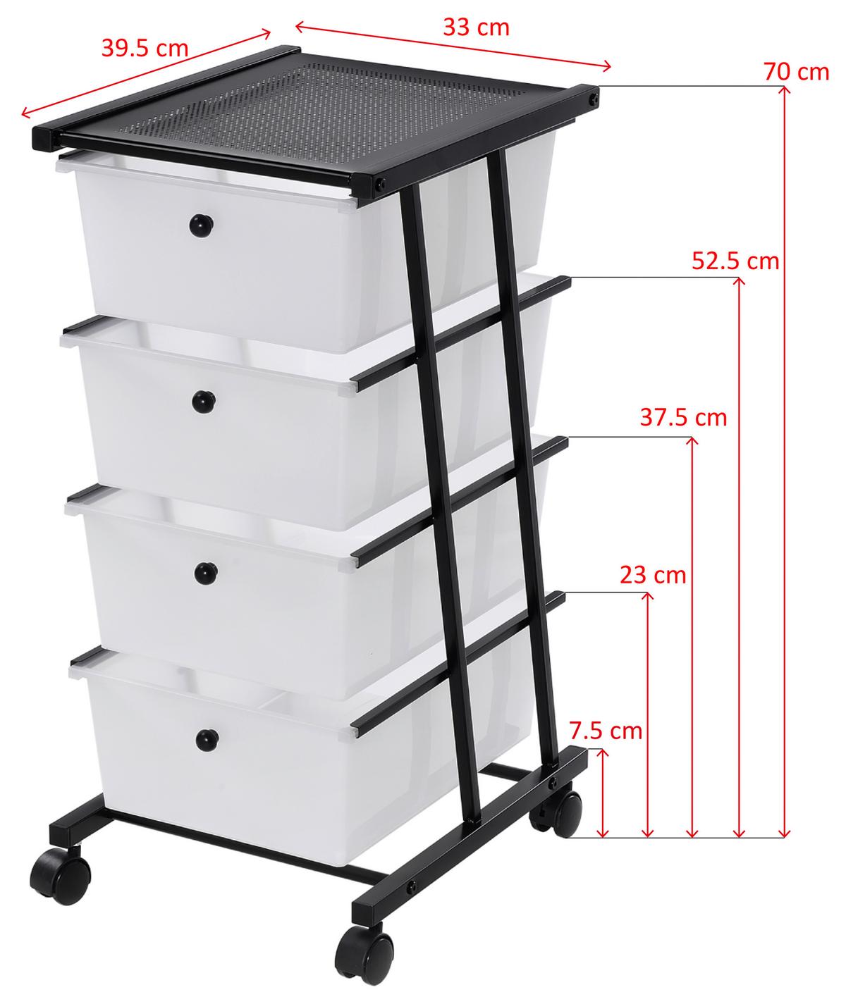 Rollcontainer Conny Schwarz/Weiß B: 33 cm - Schwarz/Weiß, MODERN, Kunststoff/Metall (33/70/40cm)