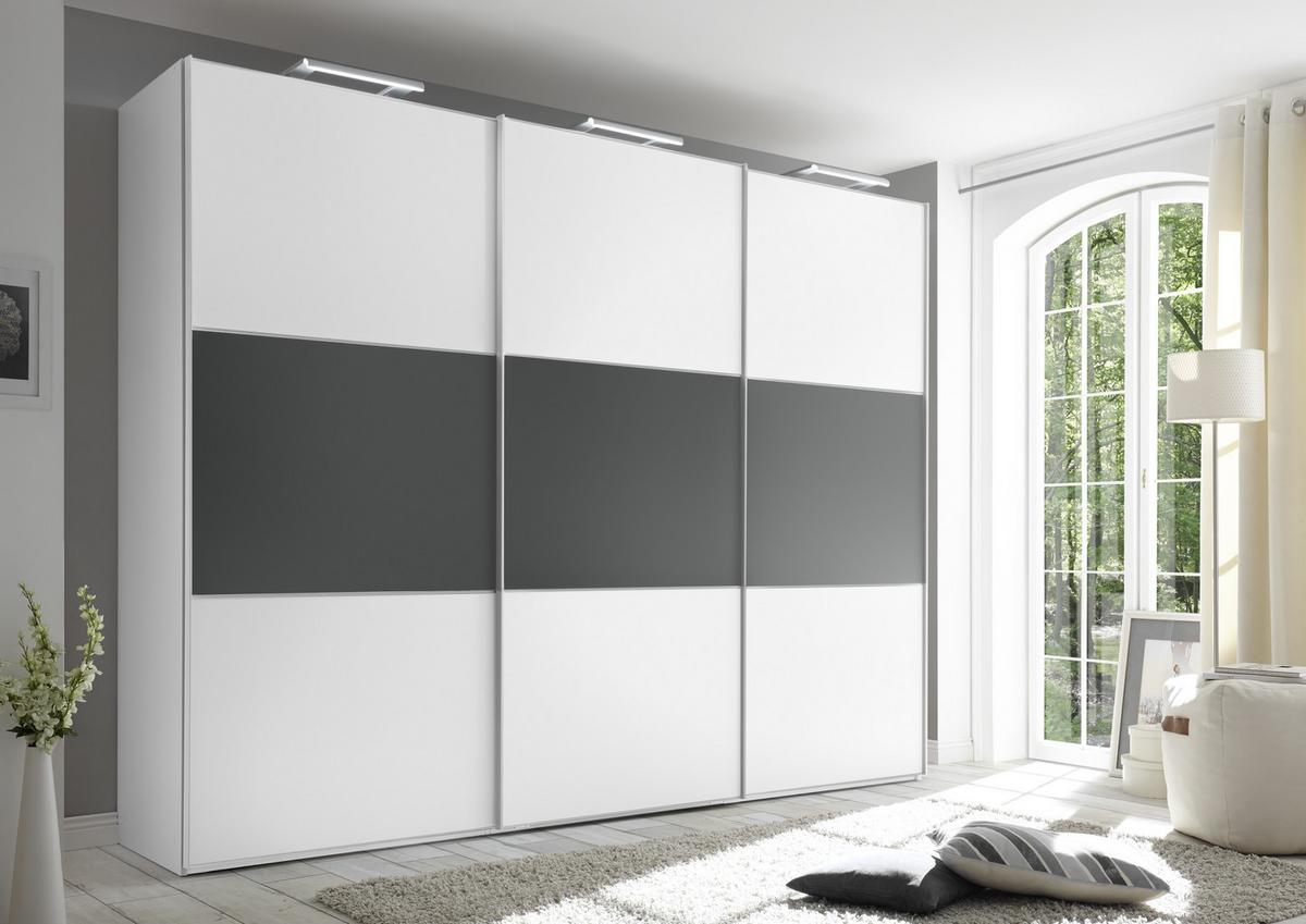Schwebetürenschrank 249 Cm Includo, Weiß/anthrazit - Anthrazit/Weiß, Design (249/222/68cm) - MID.YOU