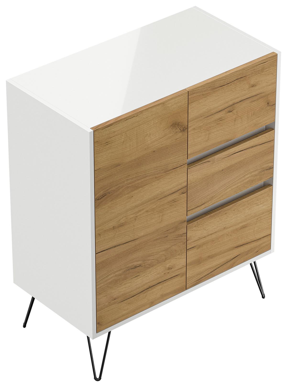 Sideboard Posseik Industrial Weiß/eichef. B: 76 Cm - Eichefarben/Weiß Hochglanz, Design, Holzwerkstoff (76/93,6/42cm) - P & B