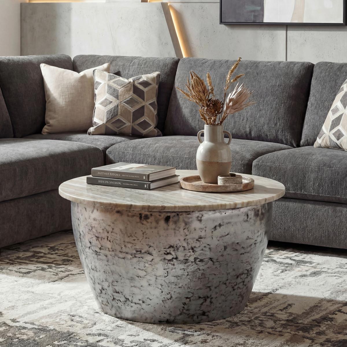 COUCHTISCH Silberfarben B: 60cm - Silberfarben, Design, Stein/Metall (60/60/34cm) - Livetastic
