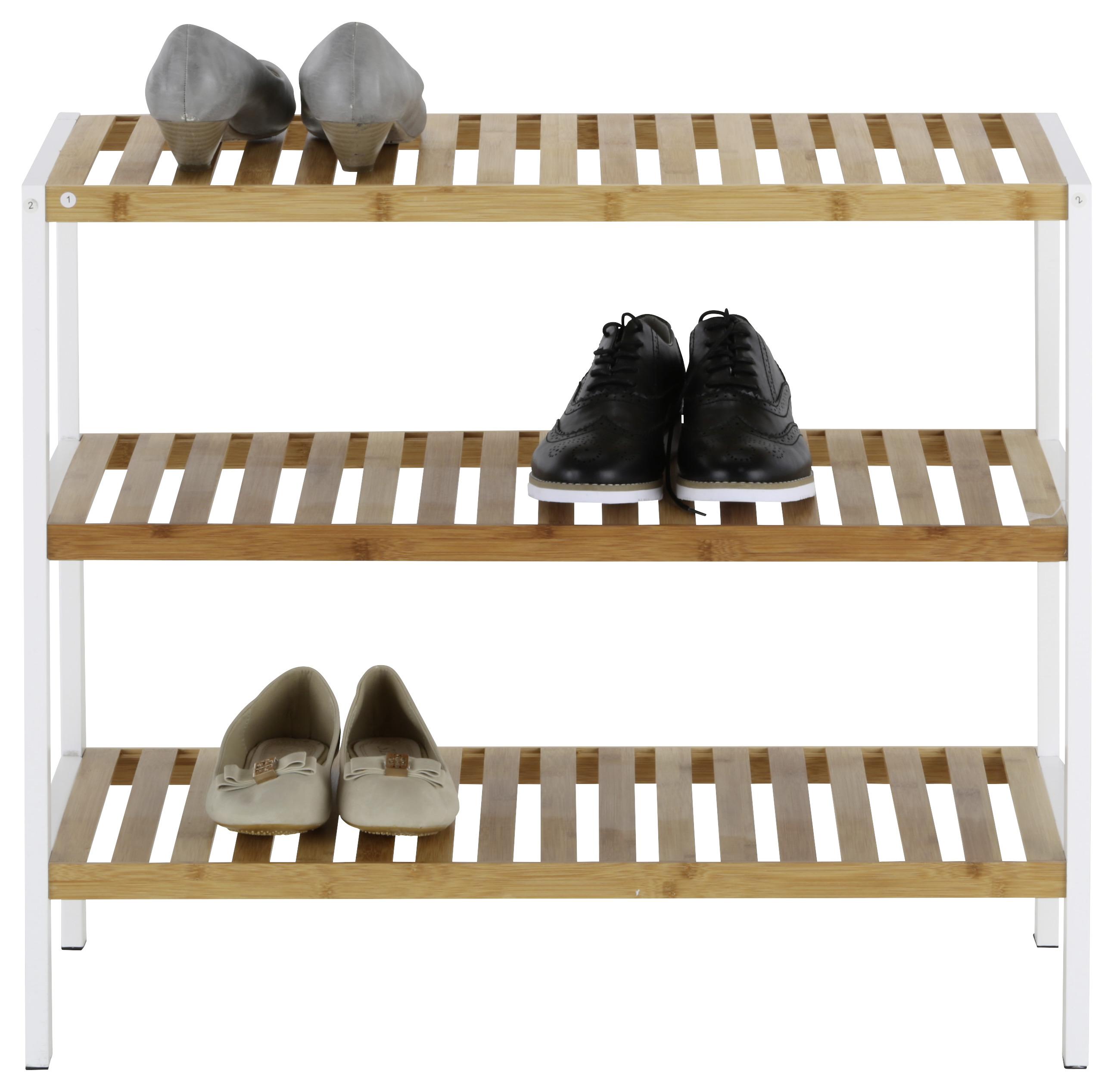 Regál Na Boty Anna 3 - bílá/přírodní barvy, Moderní, dřevo/kompozitní dřevo (70/59/30cm) - Modern Living