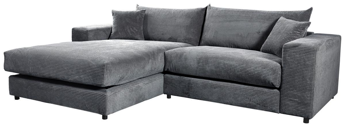 Ecksofa Funny S Links mit Hocker, Dunkelgrau, B: 265 cm - Dunkelgrau/Schwarz, Basics, Textil (180/265cm) - Livetastic