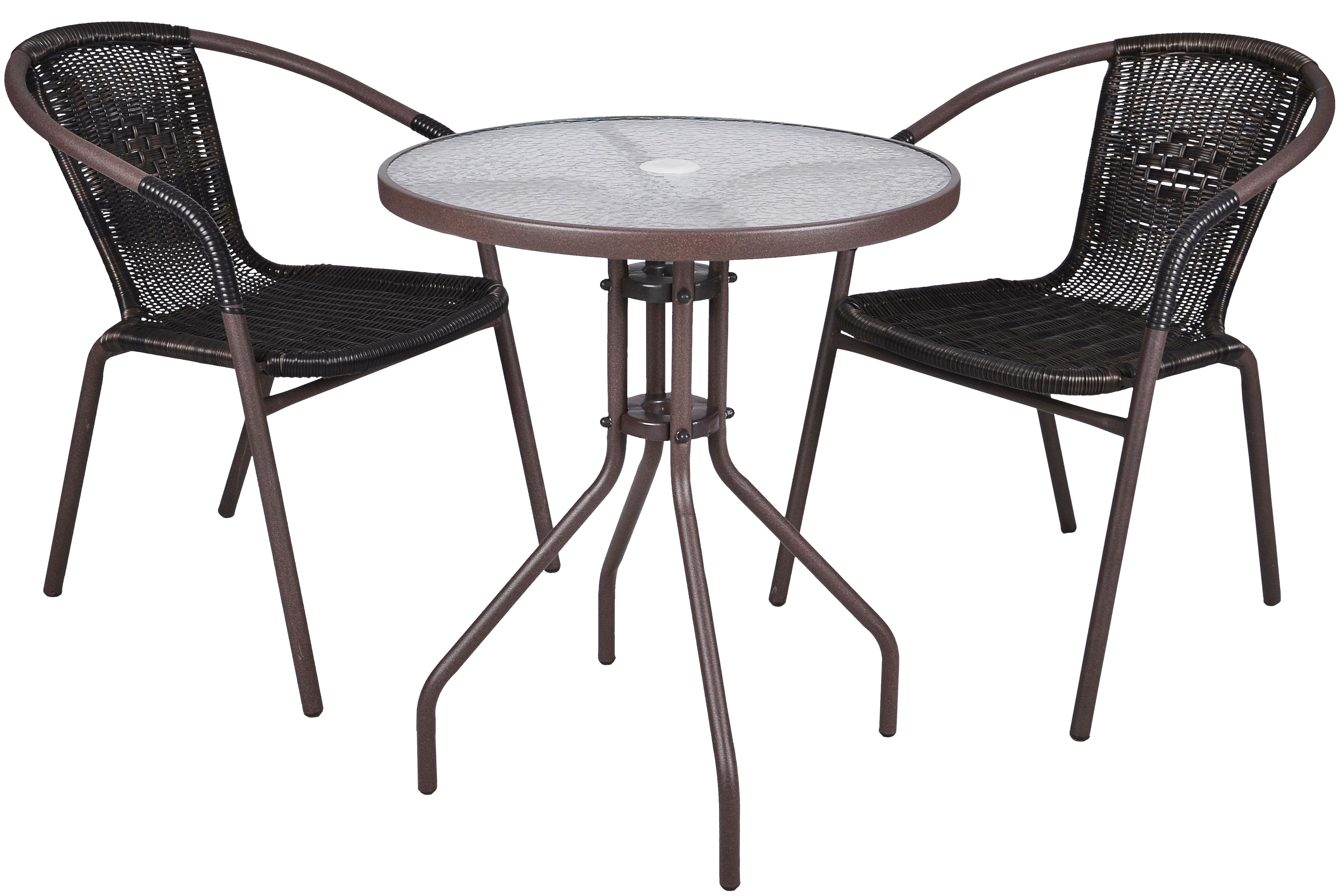 Balkonmöbel Set 3-teilig Rattan Metall Braun
