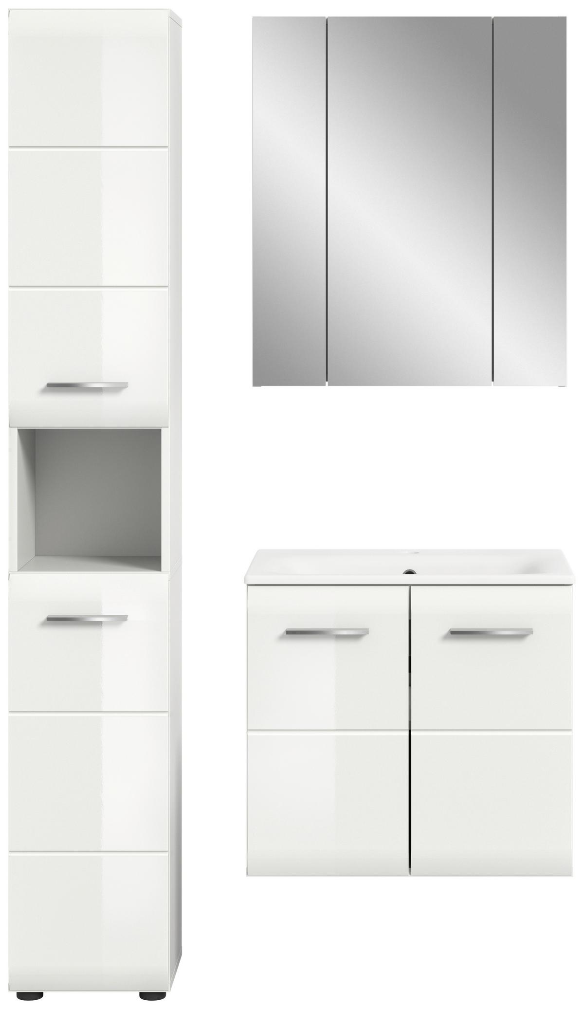 Badezimmer Ice Weiß/weiß Hg 3--Teilig - Weiß Hochglanz/Schwarz, MODERN, Keramik/Holzwerkstoff (90/185/46cm) - MID.YOU