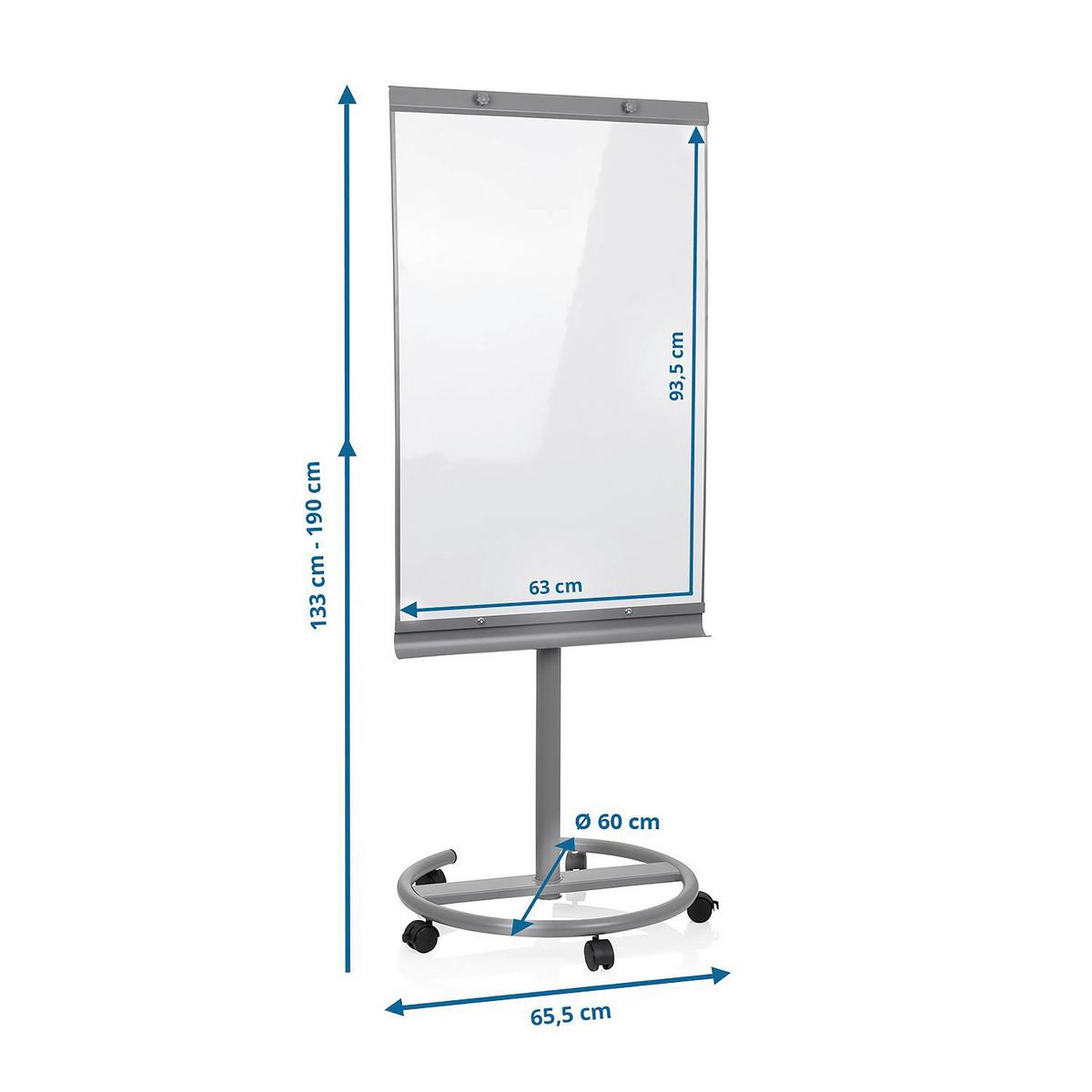 Whiteboard Multiboard - Silberfarben/Weiß, Basics, Kunststoff/Metall (65,5/133-190/60cm) - MID.YOU
