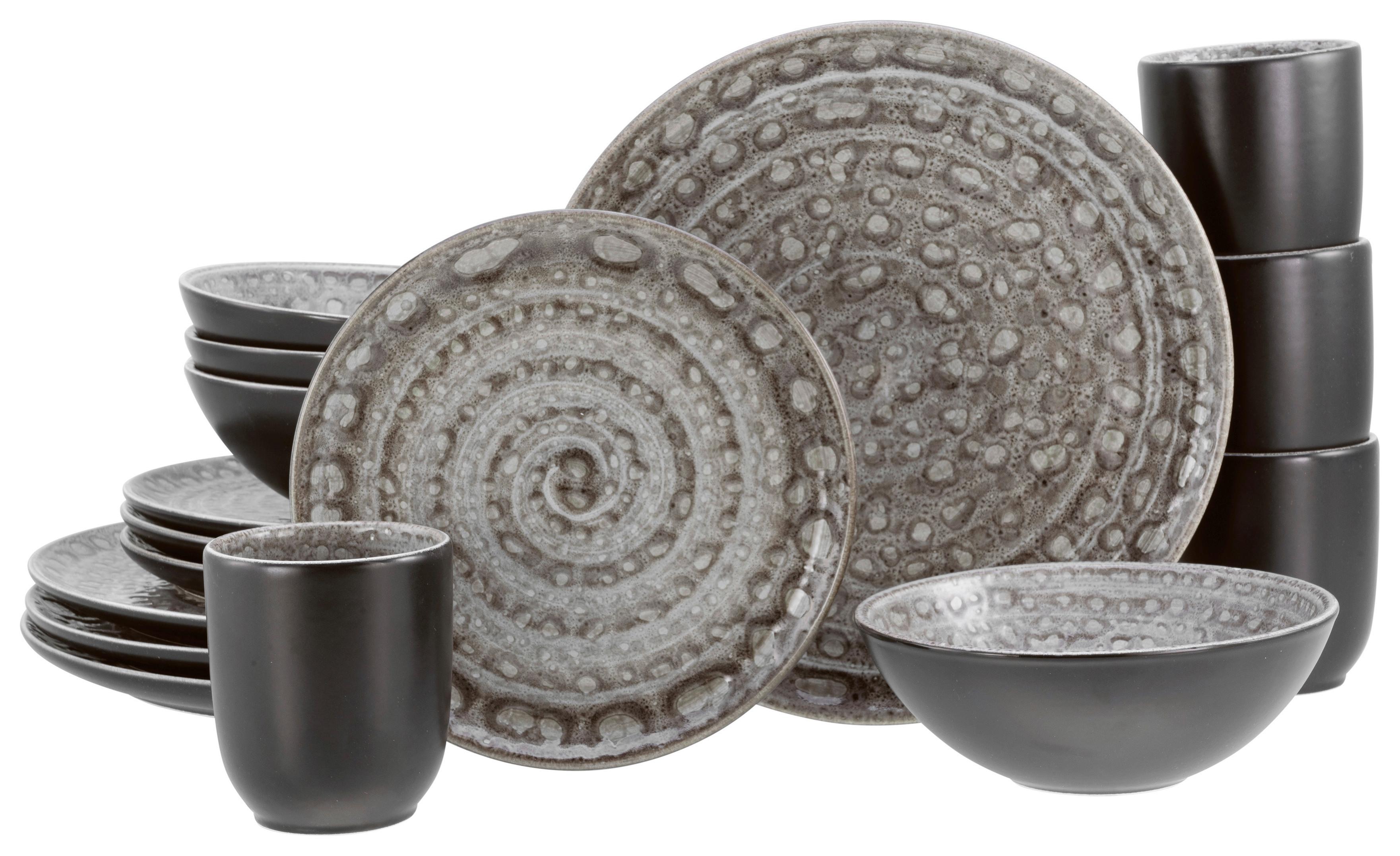 Kombiservice Keramik 4 Personen Geschirr Set Grau - Grau, KONVENTIONELL, Keramik (48/34/32cm) - Creatable