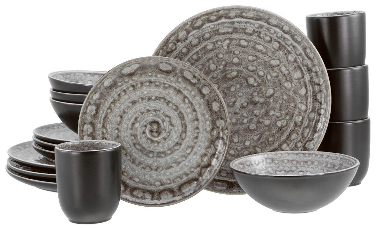 Kombiservice Keramik 4 Personen Geschirr Set Grau - Grau, KONVENTIONELL, Keramik (48/34/32cm) - Creatable