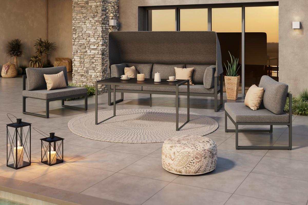 Lounge Garnitúra Lagos - antracit/szürke, Modern, textil/fa - Beldano