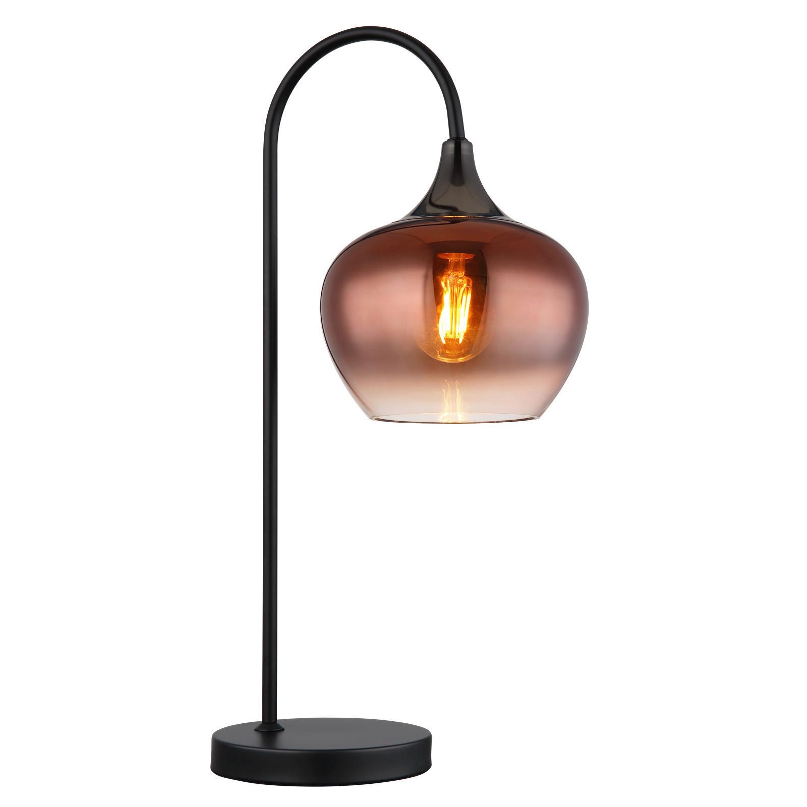 Tischleuchte Klar Schwarz Kupferfarben - Klar/Schwarz, Design, Glas/Metall (27,5/16/54cm) - Globo