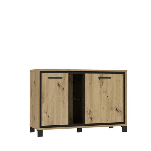 Kommode B: 120,4 cm Trondheim, Eiche Dekor/Schwarz - Eichefarben/Schwarz, Basics, Glas/Holzwerkstoff (120,4/81,3/41,5cm) - Livetastic
