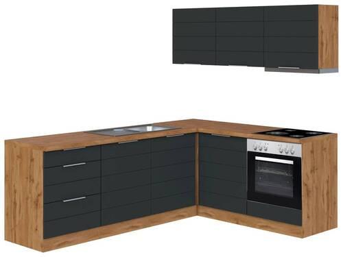 Eckküche Florenz mit Geräte 240x180 cm Grau/Eiche Dekor - Eiche Wotan/Grau, Design, Holzwerkstoff (240/180cm) - Held