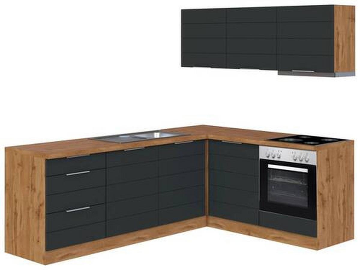 Eckküche Florenz mit Geräte 240x180 cm Grau/Eiche Dekor - Eiche Wotan/Grau, Design, Holzwerkstoff (240/180cm) - Held